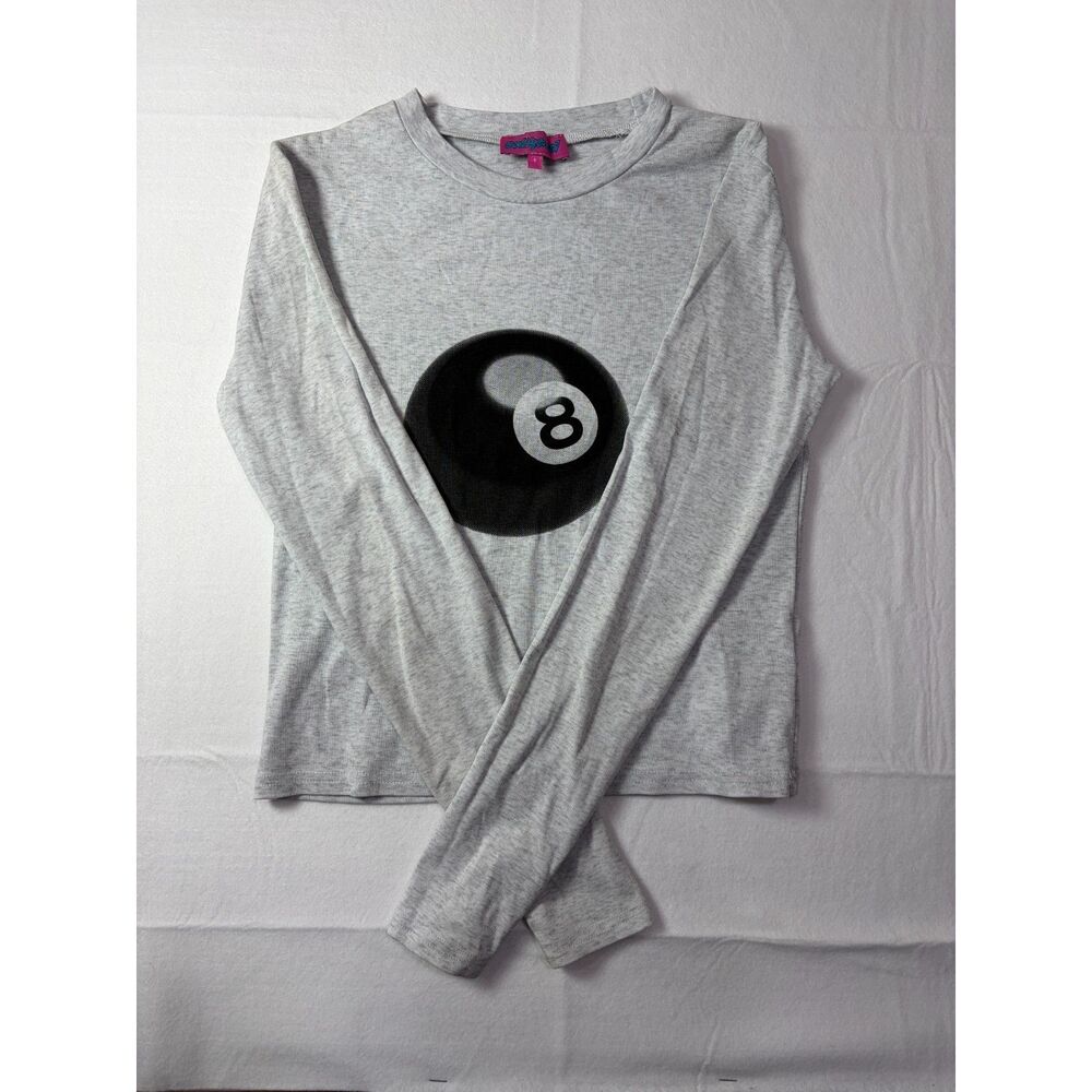 Edikted Billiard 8 Ball Graphic Ribbed Long Sleeve Tee Grey Heather Small